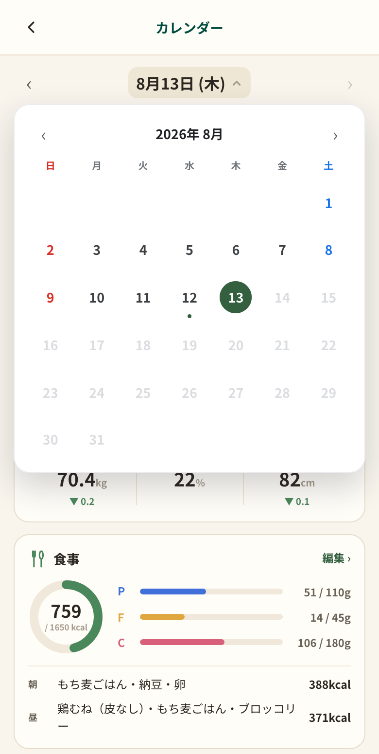 カレンダーの日ページ