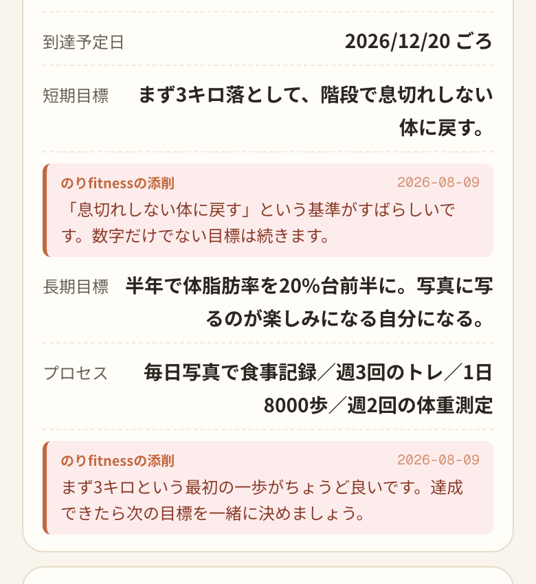 目標シートに添削が付いた状態